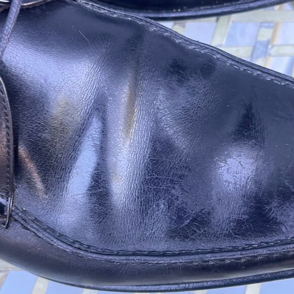 Louis Vuitton Mens Black Leather Lace Up Shoes LV Size 7.5 US 8.5 square toe - Picture 6 of 16